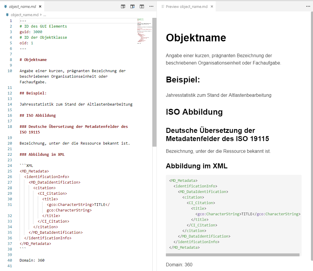 Bearbeitung kontext-sensitive Hilfe mit Markdown und Vorschau