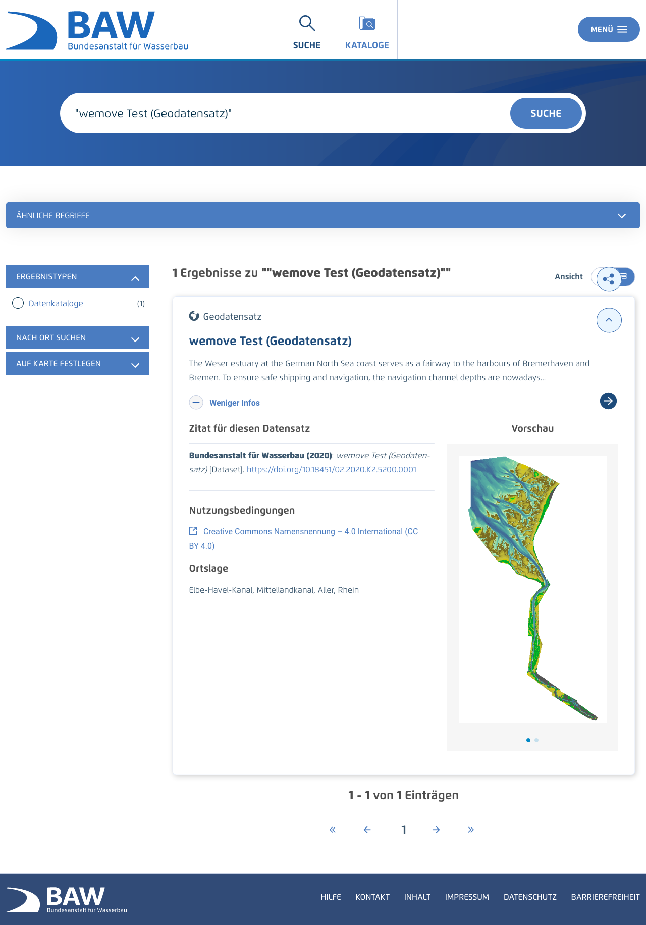 Erweitertes Layout für BAW Datenrepository Suche