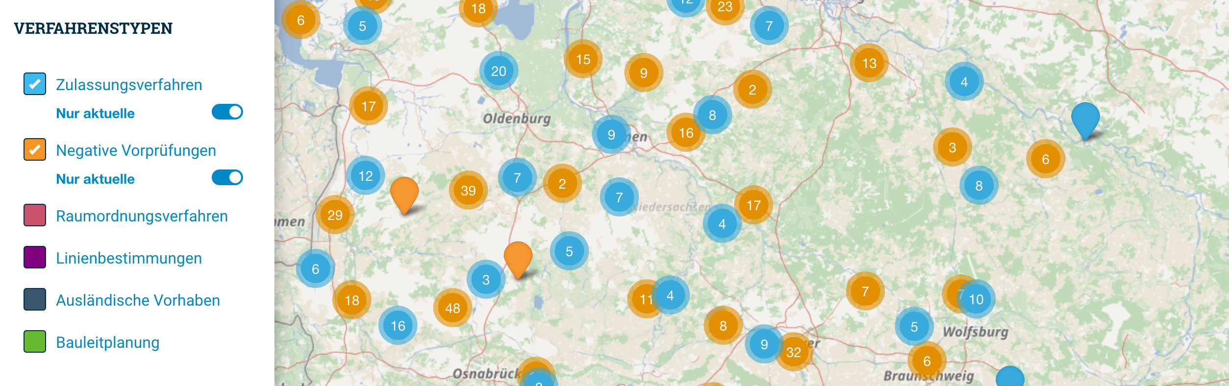 Optimierte Darstellung der Verfahren in der Karte