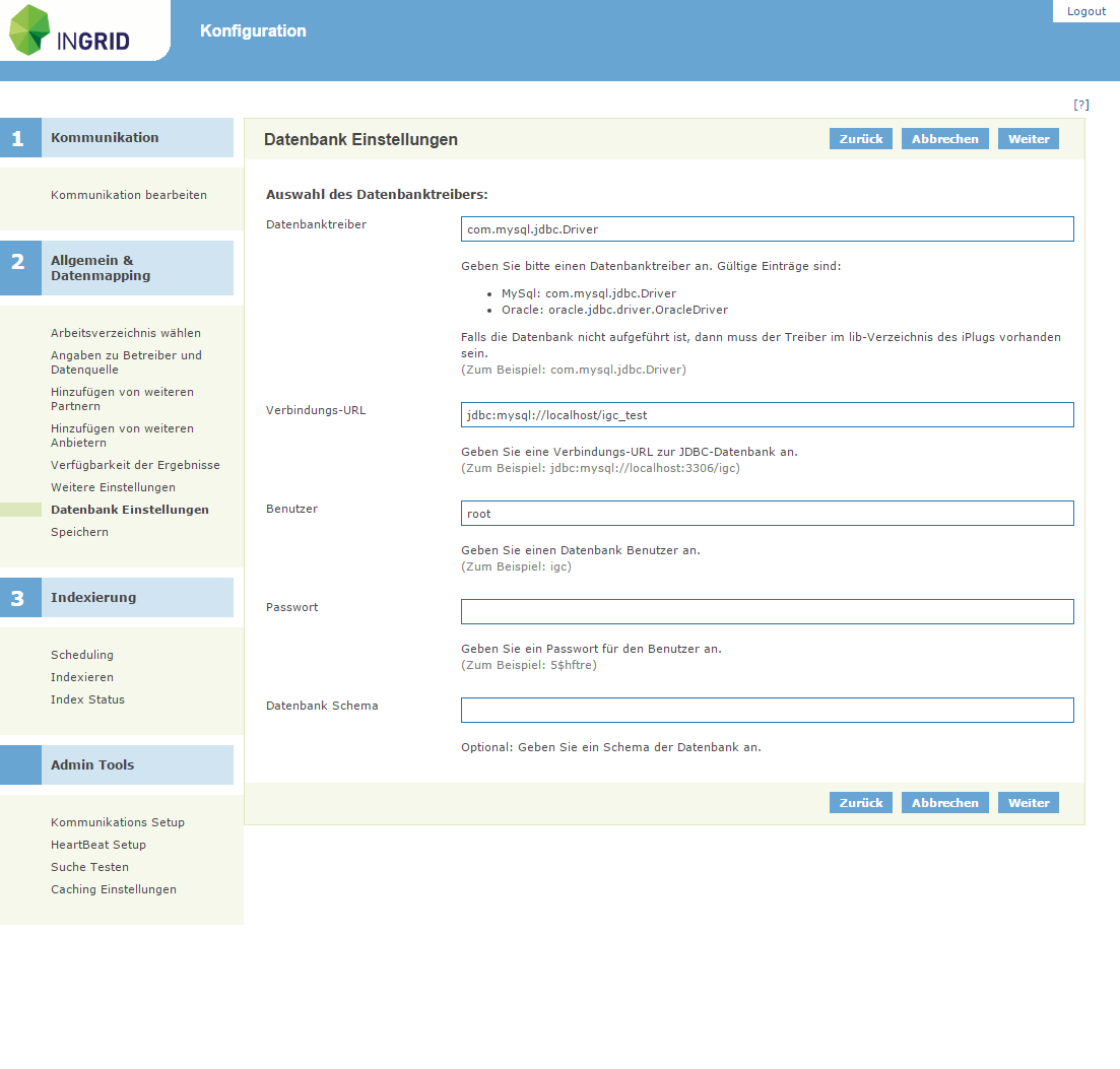 Datenbank Parameter