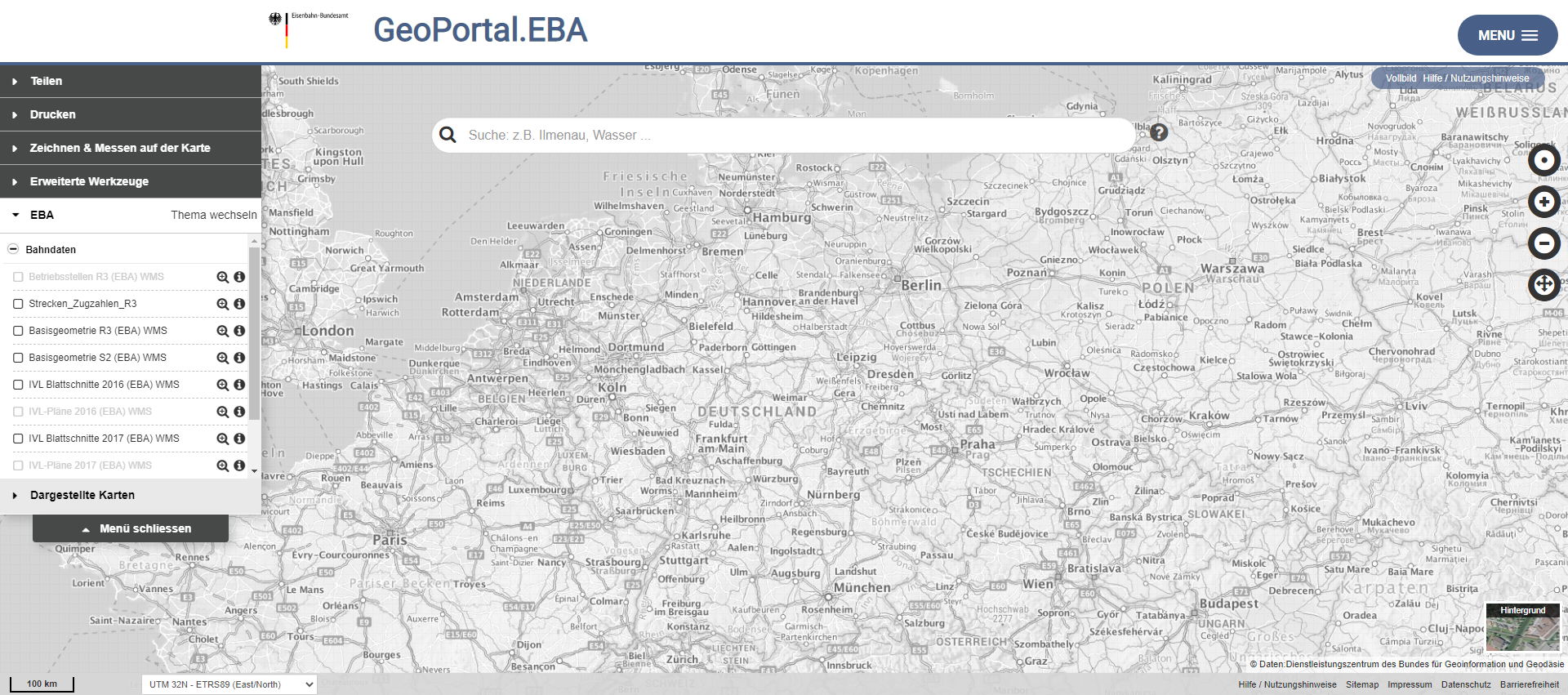 Aktualisiertes Portal-Layout für das GeoPortal.EBA Karte