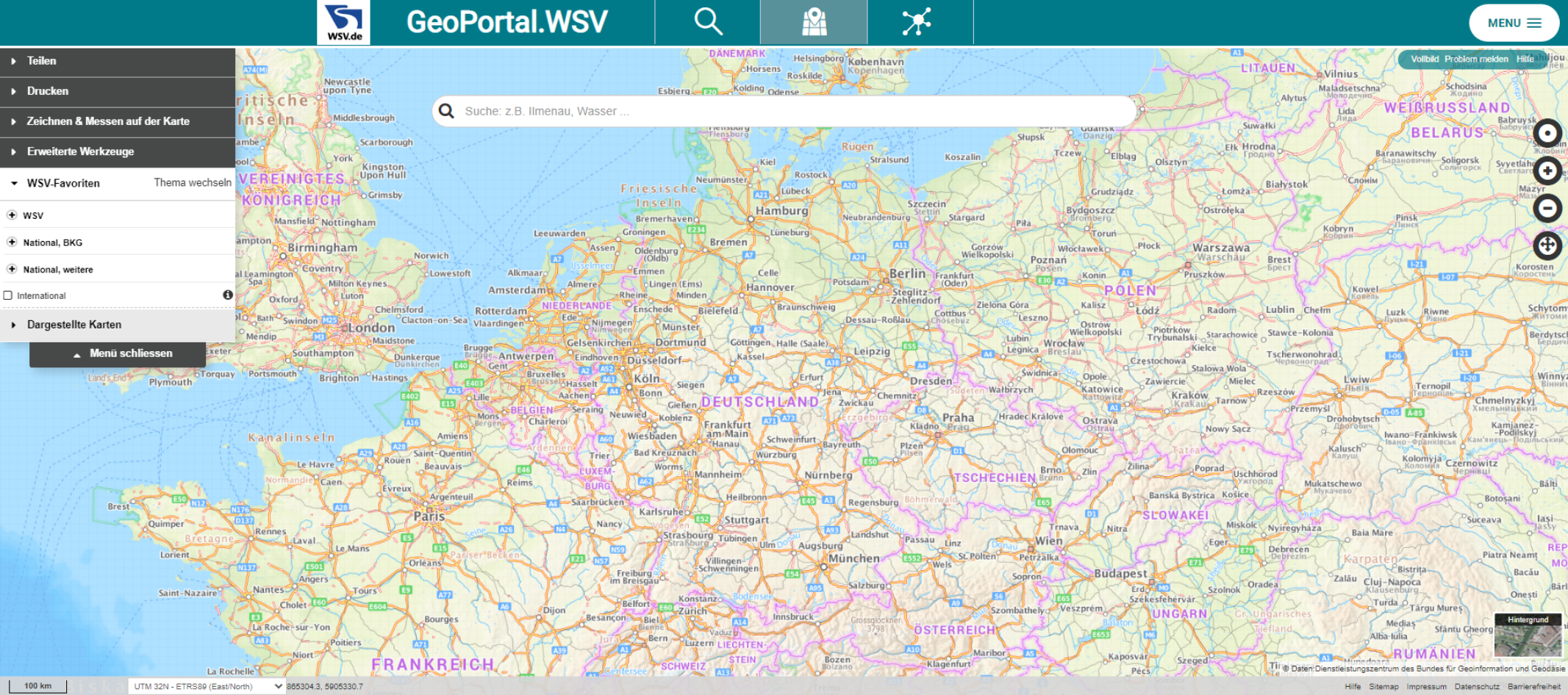 Aktualisiertes Portal-Layout für das GeoPortal.WSV Karte