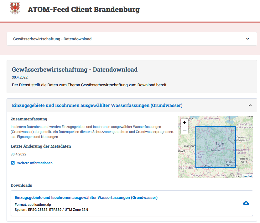 ATOM Download Service - Direkte Verlinkung zu den Metadaten