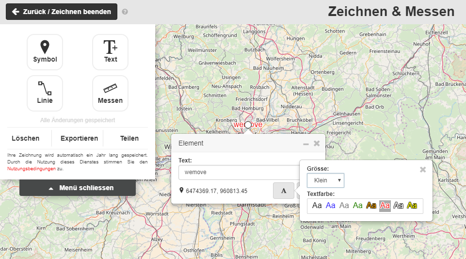 Webmap Client - Zeichnen & Messen - Text