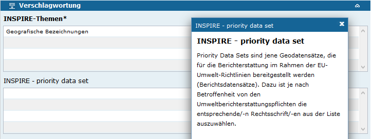 Neues Feld "INSPIRE - priority data set"