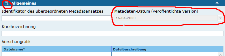 Anzeige des Metadaten Datums Anzeige des Metadaten Datums