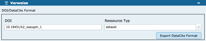 DOI Eingabe und Export DataCite