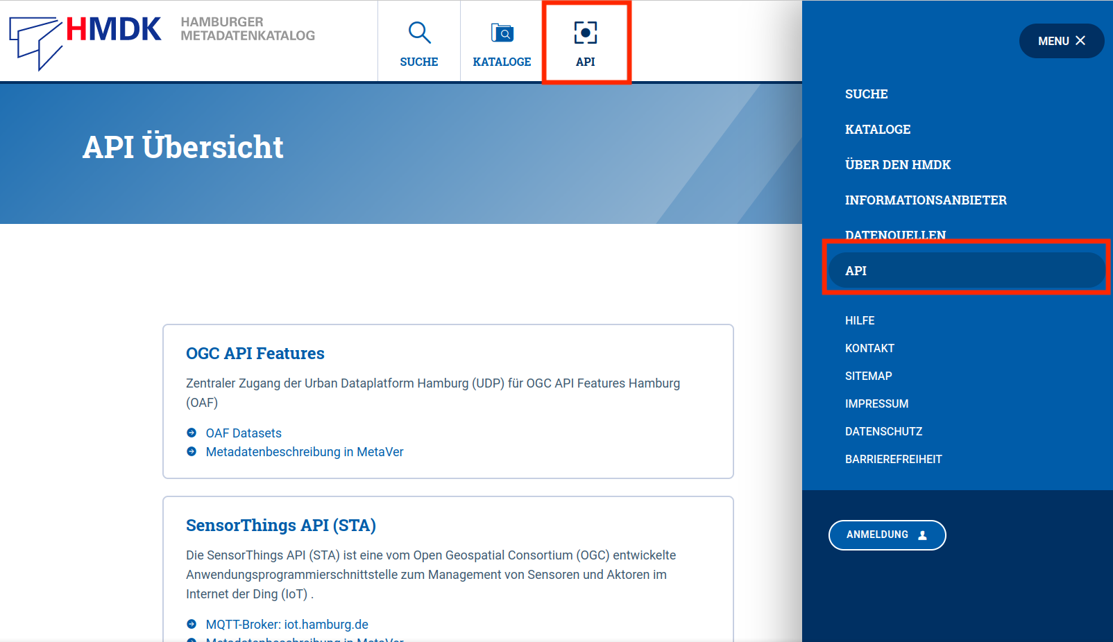 Portal: Neuer Bereich "API" im Profil HMDK - Ansicht Portal Enduser