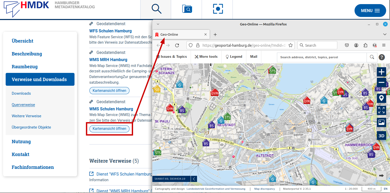 Portal: "Kartenansicht öffnen" verweist jetzt auf das Geoportal Hamburg" Portal: "Kartenansicht öffnen" verweist jetzt auf das Geoportal Hamburg