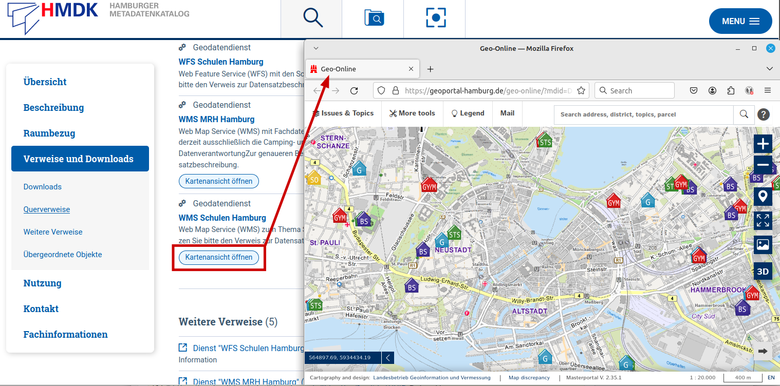 Portal: "Kartenansicht öffnen" verweist jetzt auf das Geoportal Hamburg
