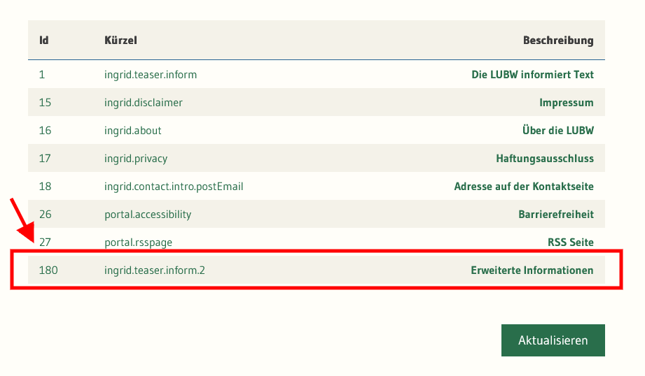 Portal: Neues Inhaltselement für zweiten Hinweistext im Profil LUBW - Id