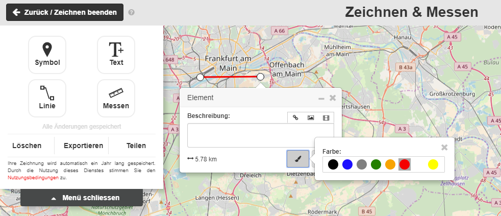 Webmap Client - Zeichnen & Messen - Linie