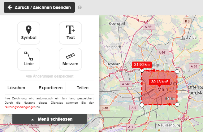 Webmap Client - Zeichnen & Messen - Messen