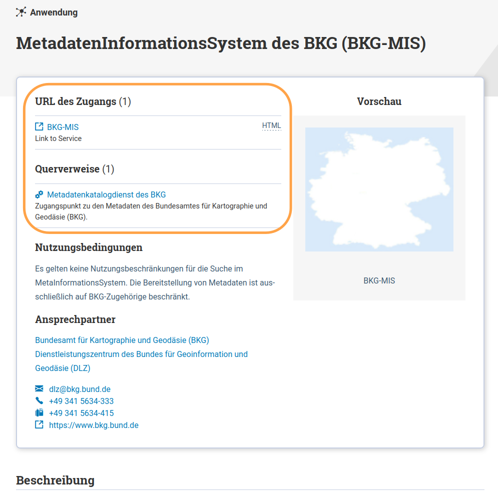 Portal-Suche: "Hervorhebung Zugangs-URL in der Metadaten Detailansicht"