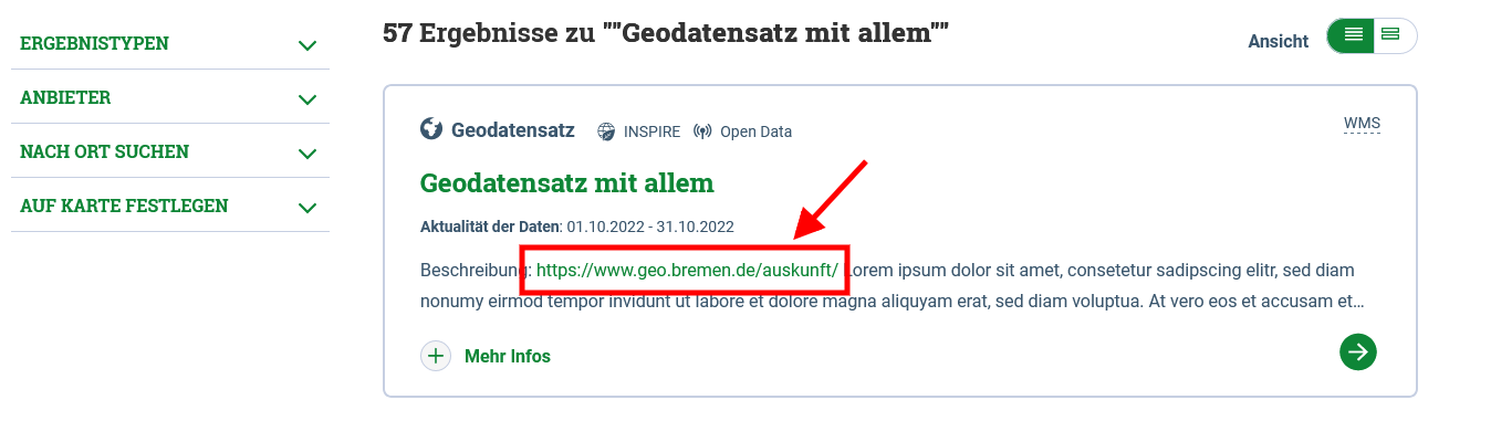 Portal-Suche: "Zeige URL's als Hyperlink"