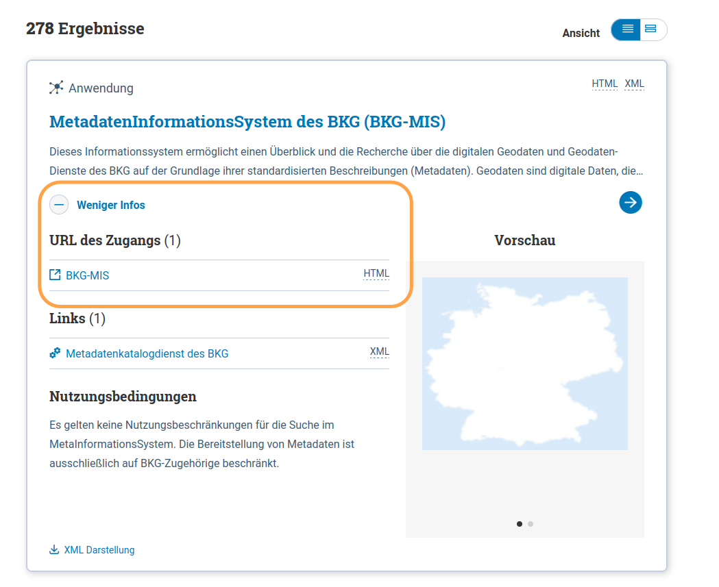 Portal-Suche: "Hervorhebung Zugangs-URL in der Vorschau"