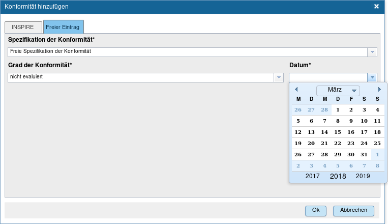 Dialog-Box für die Konformitäts-Erfassung