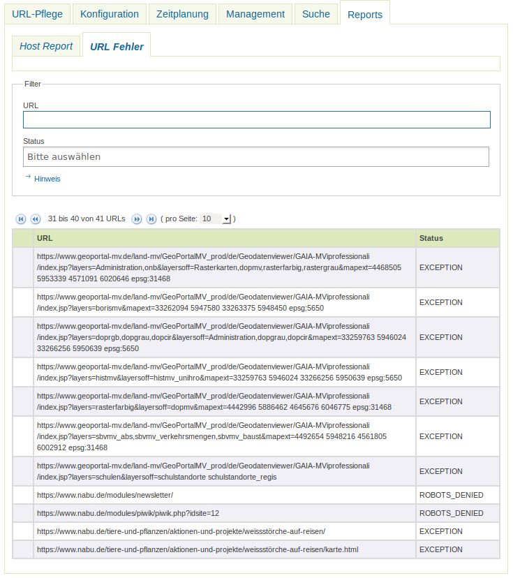 SE iPlug Instanzen - Report - URL Fehler