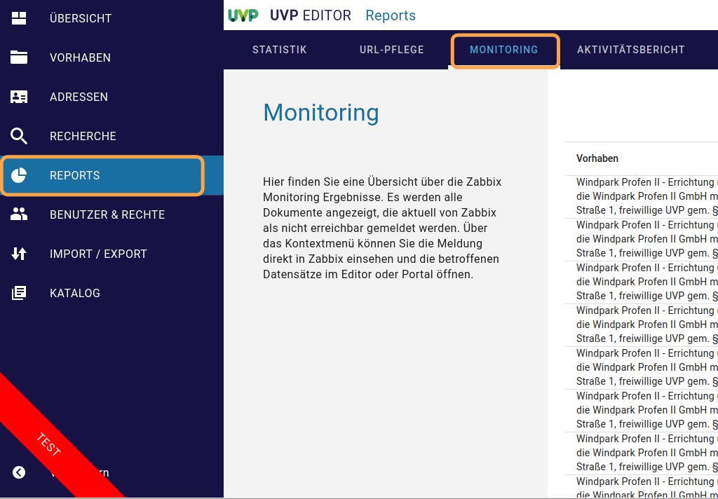 InGrid Editor: "Monitoring nicht erreichbarer Dokumente/Verfahren" InGrid Editor: "Monitoring nicht erreichbarer Dokumente/Verfahren"